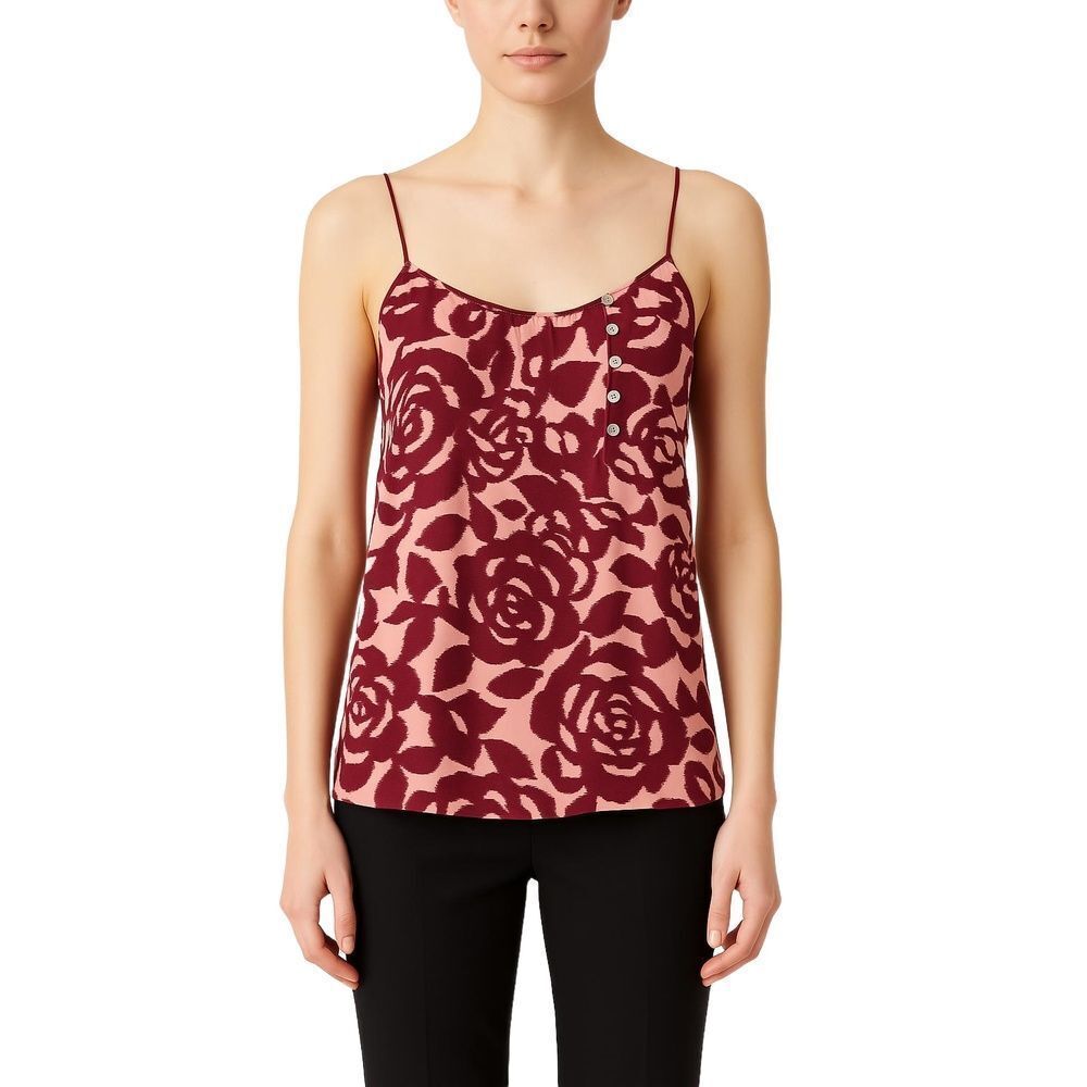 Brochu Walker Pink Burgundy Silk Floral Button Spaghetti Strap Cami Top Womens S
